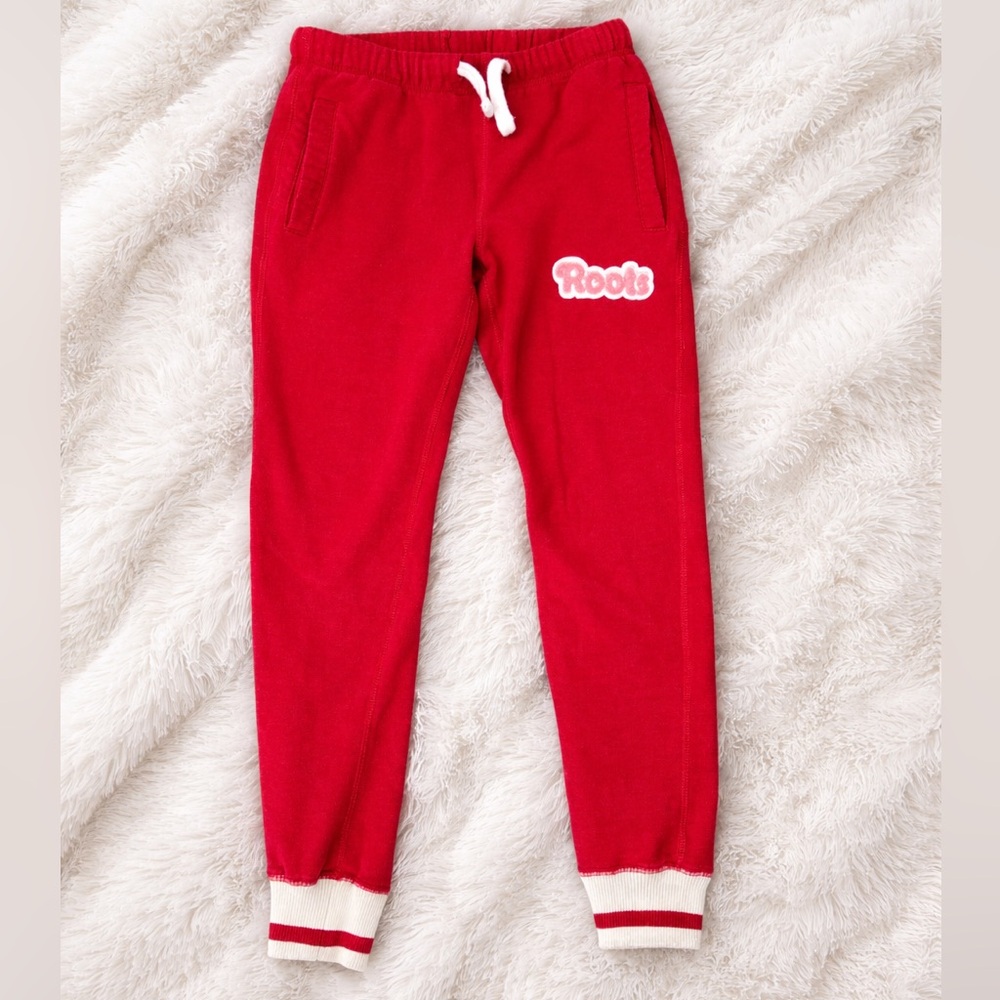Roots Cabin Sweatpants – Girls Youth Size 10 – Cozy Fleece Joggers, Red